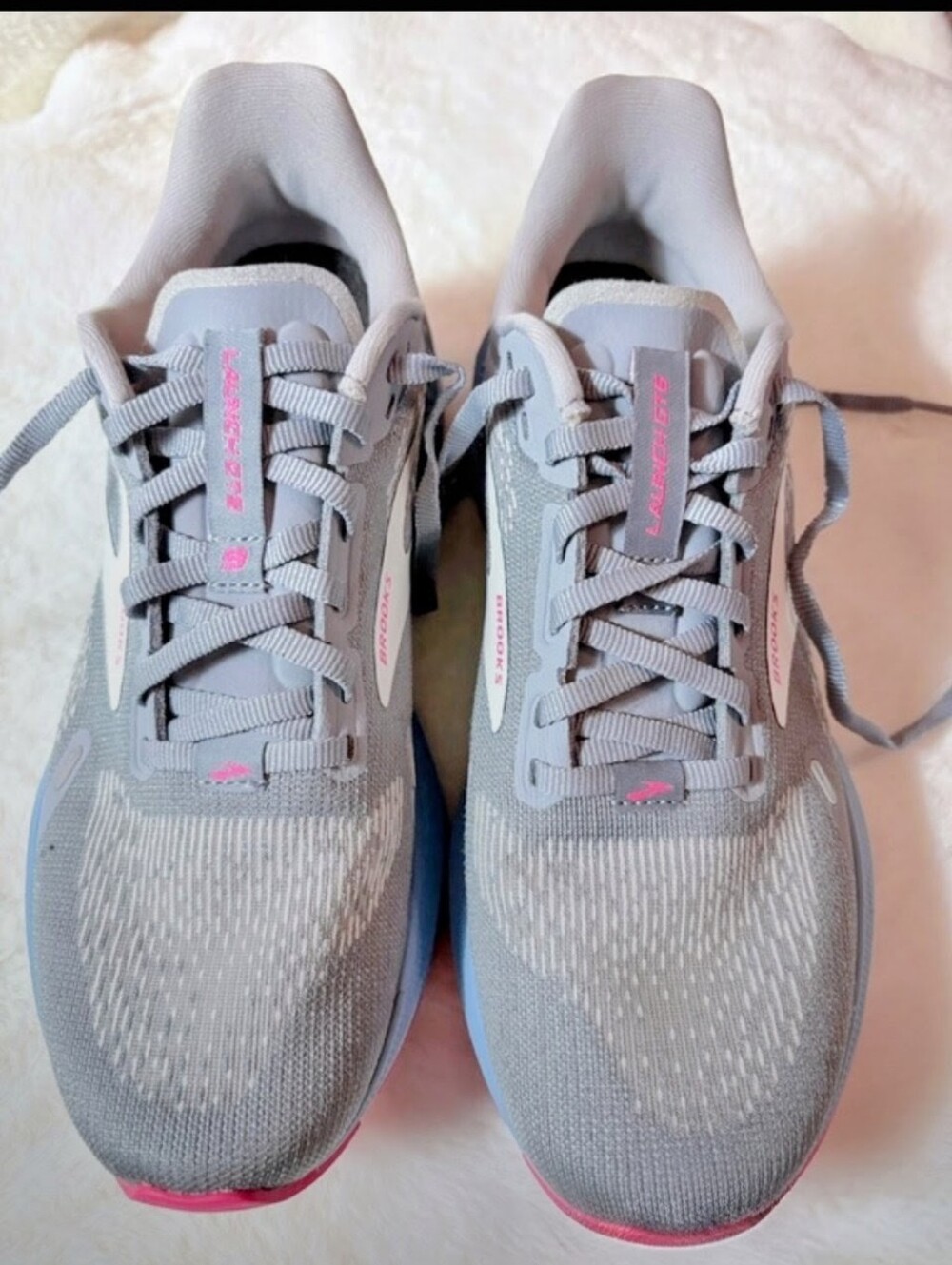 Brooks Women's Launch GTS 9 Running Shoe Gray Pink Blue Mesh - Picture 4 of 15